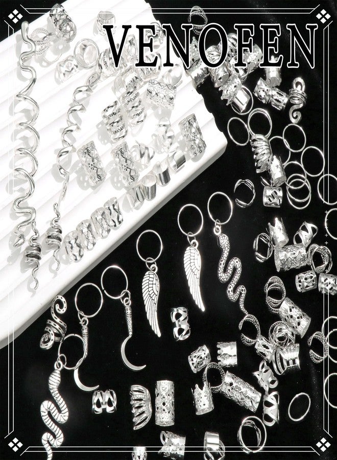 VENOFEN 122PCS Silver Hair Jewelry Snake Loc Charms Braids Clips Multi Style Hair Cuffs Rings Metal Dreadlock Beads Accessories Decoration for Women and Men - Image 5
